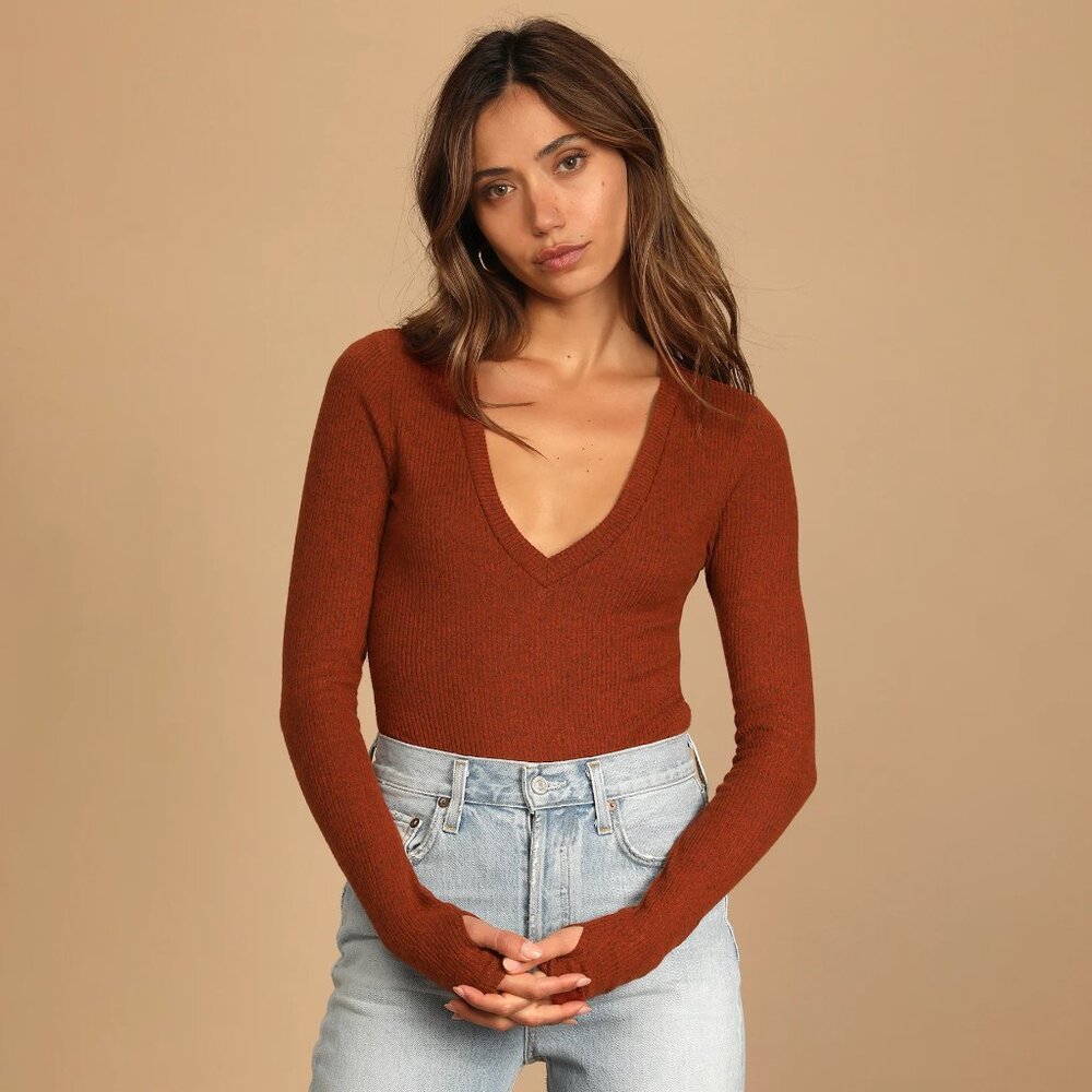 Lulu's | Pumpkin Spice Ribbed Long Sleeve Bodysuit